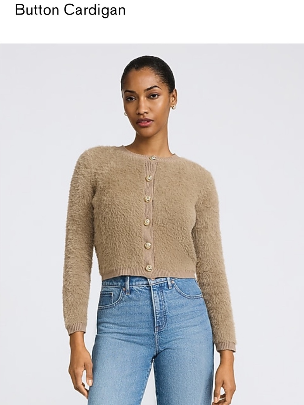 Express Gold Button Fuzzy Cardigan